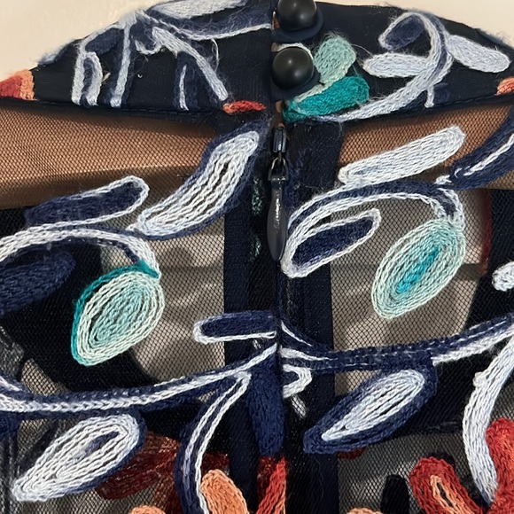 Zac Posen Blue Floral Embroidered Mesh Collar Dress - Picture 13 of 14